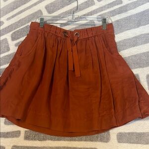 J. Crew Brown and Orange Mini A-Line Skirt with Pleated Tie Front
